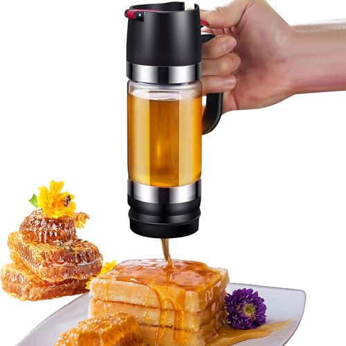 Edteanu Honigspender 9 OZ Honigspender Glas, Honigspender Tropffrei Glas 300 ML Sirupspenderglas mit Henkel für Honig, Sirup, Ahornsirup, Marmelade, Kaffee und Tee, Schwarz von Edteanu