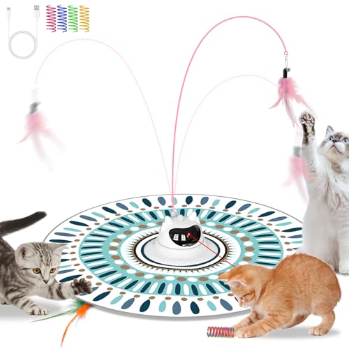 Edteanu Katzenspielzeug Selbstbeschäftigung, 3 in 1 Interaktives Katzenspielzeug Versteckspiel Federn Elektrisches katzenspielzeug Wiederaufladbares Intelligenz Spielzeug für Katzen jeden Alters von Edteanu