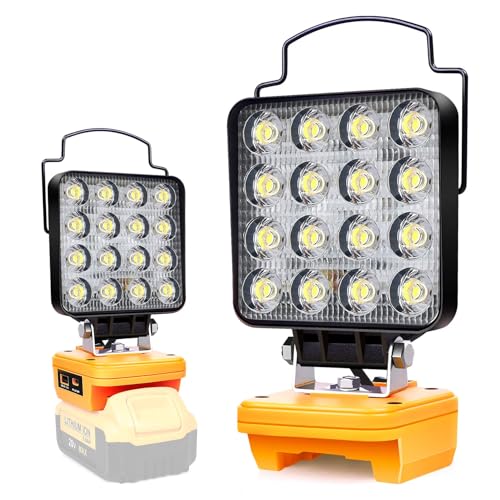 Edtran Akku Lampe Für Dewalt 20v,48W Kabellose Led Arbeitsleuchte Akku, Hell Led Strahler Akku, Tragbares Flutlichter Baustellen Lampe,Akku Scheinwerfer mit Typ C und USB-Aufladung (kein Akku) von Edtran