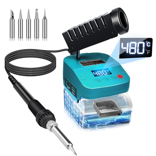 Kabelloser Lötkolben für Makita 18V Akku,schnelles Aufheizen,Elektrische Digitale LCD-Lötstation mit USB- und Typ-C-Ladeanschlüssen,Tragbares Verstellbares Lötkolben-Set für Heimwerker von Edtran