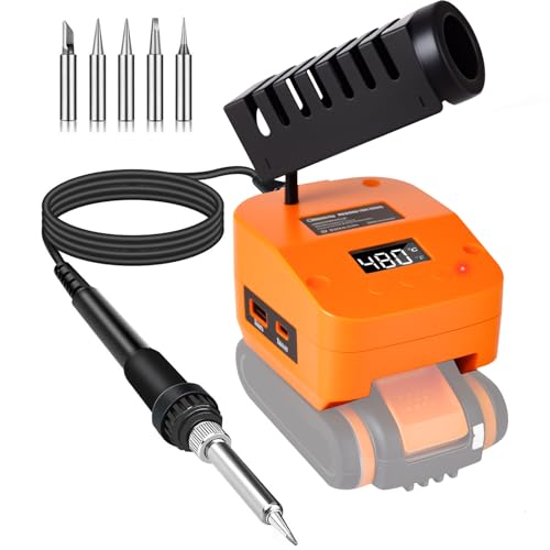 Kabelloser Lötkolben für Worx 20V Akku,schnelles Aufheizen,Elektrische Digitale LCD-Lötstation mit USB- und Typ-C-Ladeanschlüssen,Tragbares Verstellbares Lötkolben-Set für Heimwerker von Edtran