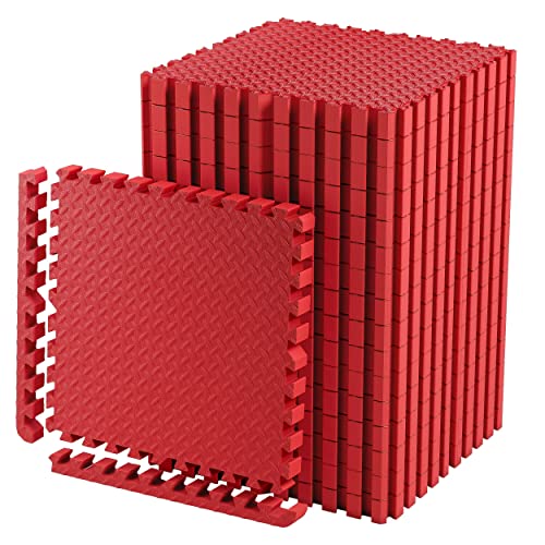 Schutzmatten Set EXTRA DICK - 2cm - PREMIUM Fitness Geräte Unterlegmatte 20 St. EXTRA LARGE (60 x 60 cm – jede Fliese) (7.24 m² – alle zusammen) - Rot - Bodenschutzmatten zusammenstecken von edukit