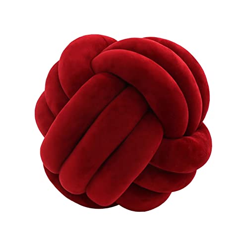 Edumov Knotenkissen, Knot Kopfkissen, Hand Gewebt Knotenkissen, Plüsch Kissen, Skandinavisch, Zierkissen Knoten, Geknotetes Kissen für Sofa Bett Zimmer, Weinrot, 20cm von Edumov