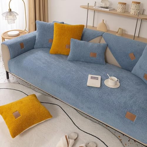 Edumov Sofa Überzug 1 2 3 4 Sitzer, Sofaschoner rutschfest, Couchbezug L Form, Sofaüberwurf, Samt Sofabezug Sofaschutz Hund Couch Überzug, Blue, 110x240cm von Edumov