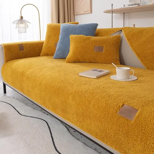 Edumov Sofa Überzug 1 2 3 4 Sitzer, Sofaschoner rutschfest, Couchbezug L Form, Sofaüberwurf, Samt Sofabezug Sofaschutz Hund Couch Überzug, Yellow, 70x150cm von Edumov