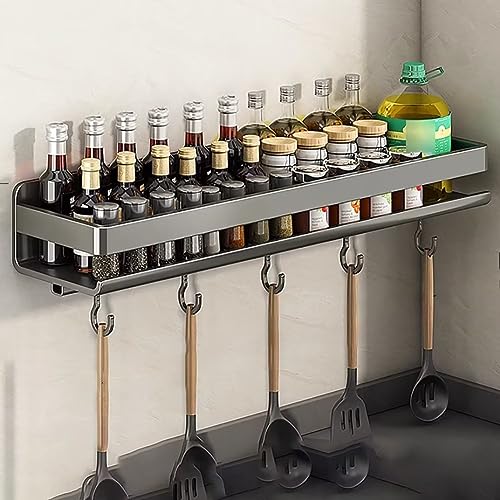 Gewürzregal, Gewürzregal Ohne Bohren aus Metall, Küchenregal Wand für Gewürze, Spice Rack (Platz für 20 Gewürze), Gewürzregal Hängend Ohne Bohren mit Haken, Klebebändern, Gewürz Organizer für Küche von Edumov