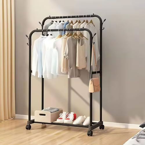 Kleiderständer auf Rollen, Doppelruten Garderobenständer, Kleiderstange Stabil, Freistehender Kleiderbügel mit schuhablage Klamottenständer für Schlafzimmer Wohnzimmer,80 x 42 x 148 cm, Schwarz Kleiderständer auf Rollen, Doppelruten Garderobenständer, Kleiderstange Stabil, Freistehender Kleiderbügel mit schuhablage Klamottenständer für Schlafzimmer Wohnzimmer,80 x 42 x 148 cm, Schwarz von Edumov