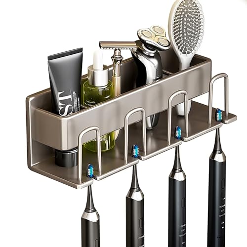 Zahnbürstenhalter Wand, Zahnputzbecherhalter ohne Bohren, Aluminium Halterung für Elektrische Zahnbürste, Zahnbürstenhalter Zahnbürstenkopf Halter zur Wandmontage, Grau Zahnbürstenhalter Wand, Zahnputzbecherhalter ohne Bohren, Aluminium Halterung für Elektrische Zahnbürste, Zahnbürstenhalter Zahnbürstenkopf Halter zur Wandmontage, Grau von Edumov