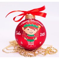 Personalisierter Weihnachtsschmuck, Kleine Mädchen-Elf - Geschenk Für Kind, Individuell Handbemalte Glas-Weihnachtskugel, Mein von EdutainmentToys