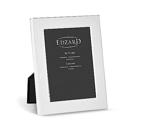 EDZARD Bilderrahmen Altamura für Foto 9 x 13 cm, edel versilbert, anlaufgeschützt, mit Samtrücken, Fotorahmen zum Stellen von EDZARD