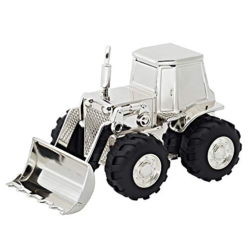 EDZARD Spardose Traktor (H 9 cm) edel versilbert - Kinder Spardose als Trecker Spielzeug, Kinder Sparschwein, Sparkasse, Sparbüchse für Junge Jungen - als Geldgeschenk für Kinder, Männer, Landwirt von EDZARD