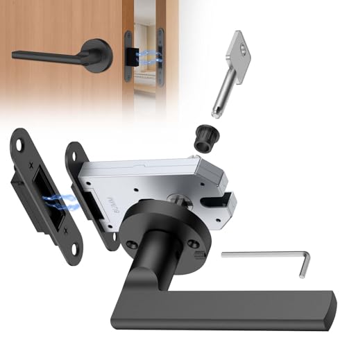 Magnetisches Auto-Lock-Türschloss, versteckter Griff, Mini-Schlüsselloch, einseitiges verstecktes Design, Aluminiumlegierung für unsichtbare Türen, Bücherregaltüren, geheime Räume (1, schwarz) von Eegoowa