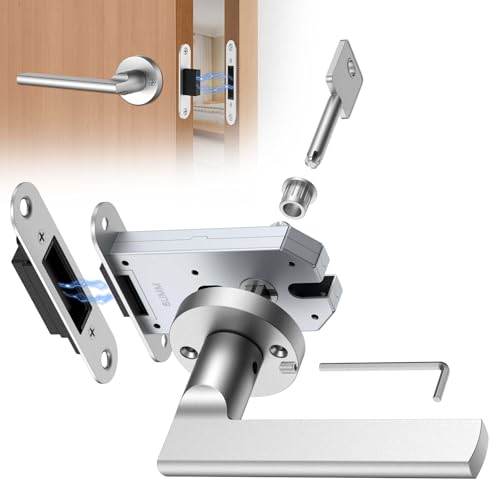 Magnetisches Auto-Lock-Türschloss, versteckter Griff, Mini-Schlüsselloch, einseitiges verstecktes Design, Aluminiumlegierung für unsichtbare Türen/Bücherregaltüren/geheime Räume (1, Silber) von Eegoowa