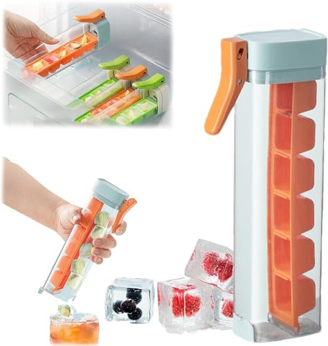 1 Hand 1 Press Ice Cube Tray,2024 New Ice Cube Trays with Easy Release Trigger,One Hand Press Ice Cube Tray, 6 Square Ice Cube Mold,Ice Cube Trays for Freezer,Mini Ice Cube Trays Portable (Orange) von Eeiiey