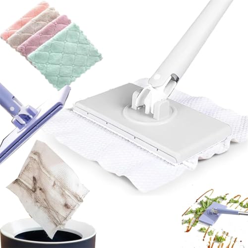 Automatic Cloth Changing Mini Mop,360°Rotating Head Portable Push-Pull Handle Design,Mini Sweeper Cleaning Mop with Short Mop Handl,Compatible with Towels or Disposable Wipes (White, 113cm/44.5in) von Eeiiey