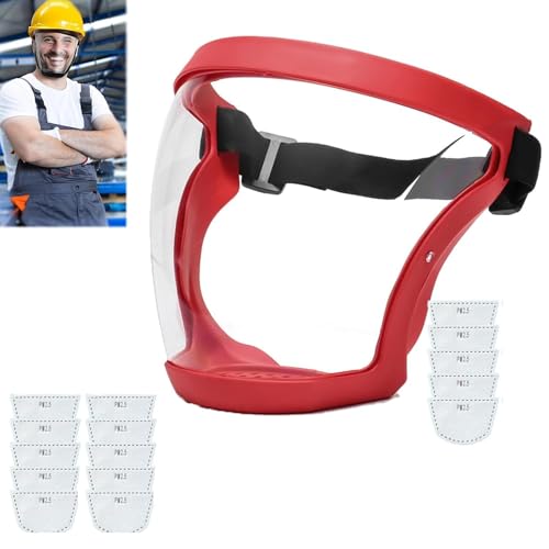 Eeiiey Tooltekt Anti-Dust & Fog-Free Face Shield,Tooltekt Dust Mask,Super Protective Face Shield Mask,Grass Cutting Mask,Super Protective Transparent HD Face Shield for Weeding,Sanding,Etc (Red) von Eeiiey