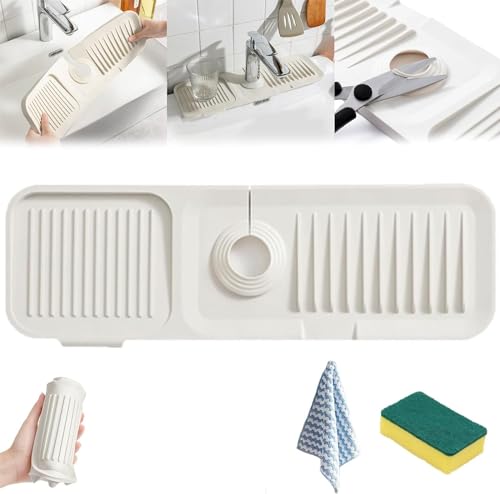 Silkpeg Sink Mat, Silkpeg Draining Mat,Kitchen Sink Faucet Mat Splash Guard,Tidy Splash Faucet Guard & Draining Mat, Silicone Mat for Sink,Faucet Guard Foldable for Kitchen Sink (White, S) von Eeiiey
