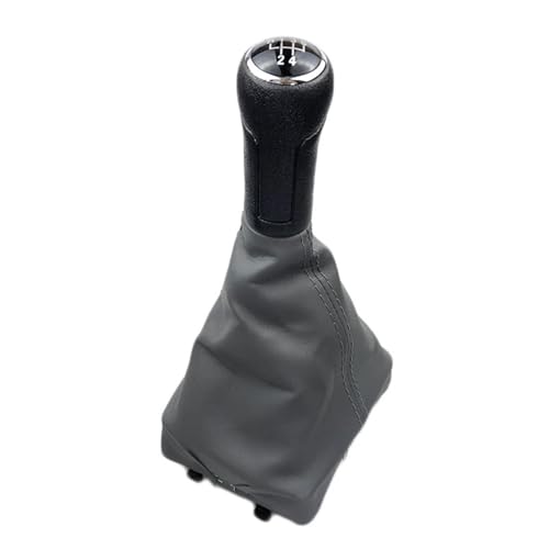Eejghfwq Schaltknauf Für Polo 9N 9N2 9N3 2001 2002 2003 2004 2005 2006 2007 2008 2009 Auto Schaltknauf Hebel Schalthebel Gamasche Boot Abdeckung Schaltknaufkopf(5 Speed Black Gray) von Eejghfwq