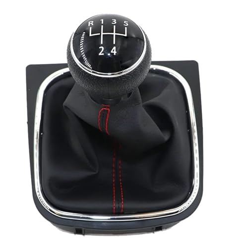 Eejghfwq Schaltknauf Für VW Für EOS 2009 2010 2011 2012 2013 Chrom & Leder Auto Shift Schaltknauf Hebel Gaitor Boot Abdeckung Schaltknaufkopf(5 speed red line) von Eejghfwq