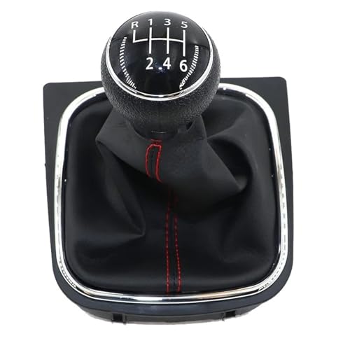 Eejghfwq Schaltknauf Für VW Für EOS 2009 2010 2011 2012 2013 Chrom & Leder Auto Shift Schaltknauf Hebel Gaitor Boot Abdeckung Schaltknaufkopf(6 speed red line) von Eejghfwq