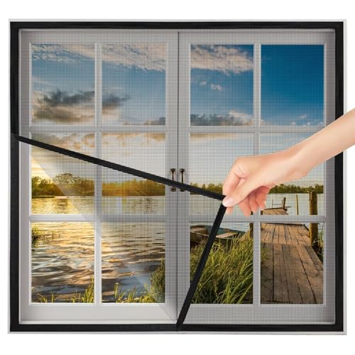 Fenster Fliegengitter Fliegengitter Gewebe 75x155cm Schwarz Fensterfliegengitter Fliegengitter Fenster Klettband Insektenschutz Fenster mit Rahmen von Eejovative