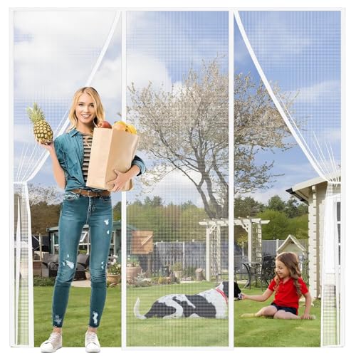 Fliegengitter BalkontüRe 240x240cm Weiß Insektenschutz Vorhang Anti-Moskito-Vorhang für Terrassentür Fiberglas Magnet Fliegengitter Tür von Eejovative
