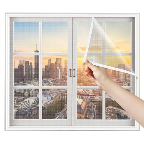Fliegengitter Fenster, 50x110cm Weiß Insektenschutz mit Starkem Doppelseitiger Aufkleber, Kinderleichte Montage,DIY Selbstklebendes Insektenschutz Fenster Netz von Eejovative