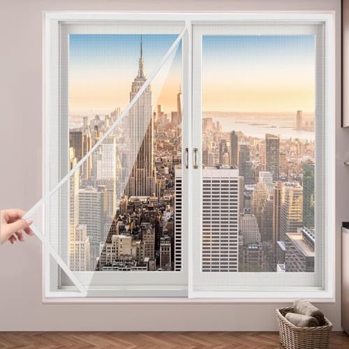 Fliegengitter Fenster Magnetisch 150x165cm Weiß Netz Moskitonetz Tür Insektenschutz Fliegenschutzvorhang Automatisch Verschließen Magnet für Wohnzimmer Terrassentür von Eejovative