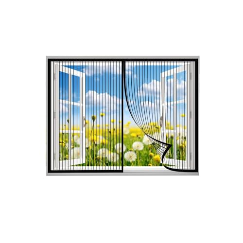 Fliegengitter Fenster Mit Rahmen，Magnet Insektenschutz Fenster,Magnet Fliegenvorhang mit starkem Magnet für Balkontür Wohnzimmer， Schwarz/80x125cm von Eejovative