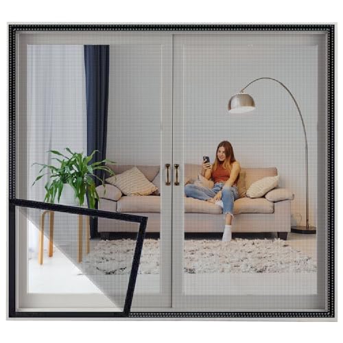 Fliegengitter Fenster Ohne Bohren mit Selbstklebend Klebeband 90x165cm Faltbar verhindern das Eindringen aller Insekten, Schwarz von Eejovative