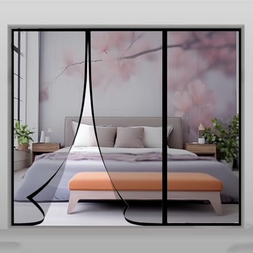 Fliegengitternetze für Fenster, 200x210cm Selbstklebendes moskitonetz fenster, mit selbstklebendem doppelseitigem Klebeband, hält/Fliegen/Mücken Draußen Schwarz von Eejovative