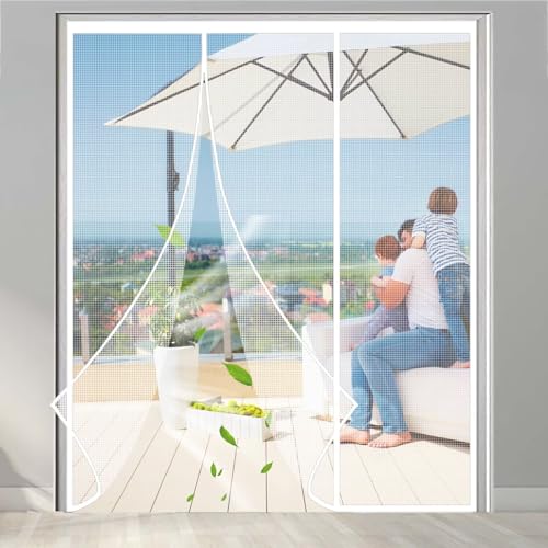Magnetischer Fliegengitter für Türen, 145x200cm Moskitonetz-Vorhang, geeignet für Balkone, Keller, Schlafzimmer und Schiebetüren Weiß von Eejovative