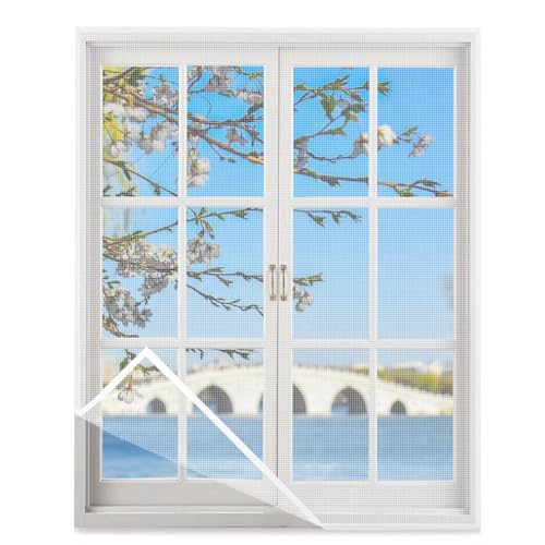 Moskitonetze für Fenster 70x185cm Fliegengitter Fenster,Unsichtbares Fenstergitter Insektenschutz, Fliegengitter Fenster Weiß mit Selbstklebend vor Insekten,Weiß von Eejovative
