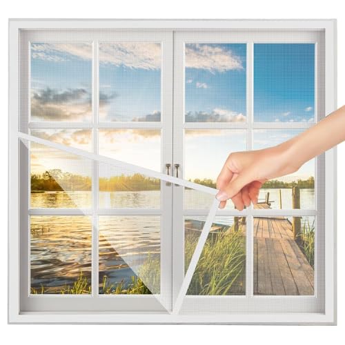 Schaufenster ZubehörFliegengitter Fenster DoppeltüR 130x130cm Weiß Fenster Fliegennetz Fliegengitter Dachfenster Rollo Fliegengitter-Fenster mit Rahmen von Eejovative