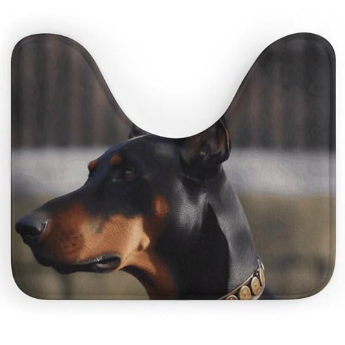 Eekstdbn Doberman Rutschfester Badezimmerteppich, leicht zu reinigen, schnell trocknend, Badematten für Badezimmerboden, maschinenwaschbar, super saugfähig, U-förmiger WC-Vorleger, 40,6 x 50,8 cm von Eekstdbn