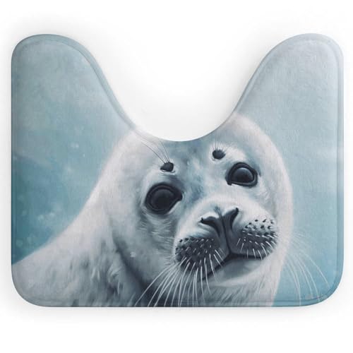 Eekstdbn Harp Seal Malerei-Tapete, rutschfester Badezimmerteppich, leicht zu reinigen, schnell trocknend, Badematten für Badezimmerboden, maschinenwaschbar, super saugfähig, U-förmiger WC-Vorleger von Eekstdbn