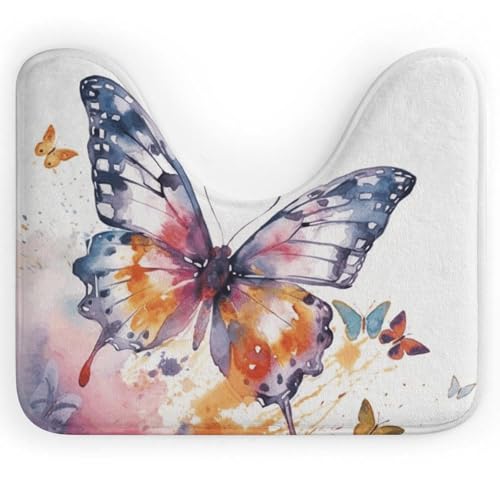 Eekstdbn Rutschfester Badezimmerteppich, Motiv: Aquarell-Schmetterling, leicht zu reinigen, schnell trocknend, Badematten für Badezimmerboden, maschinenwaschbar, super saugfähig, U-förmiger von Eekstdbn