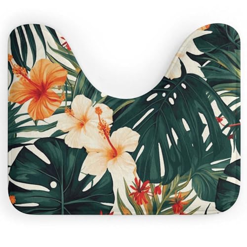 Eekstdbn Rutschfester Badezimmerteppich, tropischer Sommer, hawaiianische Blume, Palmblätter, leicht zu reinigen, schnell trocknend, Badematten für Badezimmerboden, maschinenwaschbar, super saugfähig von Eekstdbn