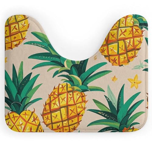 Eekstdbn Rutschfester Badezimmerteppich mit Ananas-Muster, leicht zu reinigen, schnell trocknend, Badematten für Badezimmerboden, maschinenwaschbar, super saugfähig, U-förmiger WC-Vorleger, 40,6 x von Eekstdbn