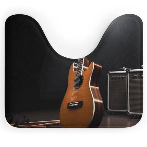 Eekstdbn Rutschfester Badezimmerteppich mit Musikinstrumenten-Gitarre, leicht zu reinigen, schnell trocknend, Badematten für Badezimmerboden, maschinenwaschbar, super saugfähig, U-förmiger WC-Vorleger Eekstdbn Rutschfester Badezimmerteppich mit Musikinstrumenten-Gitarre, leicht zu reinigen, schnell trocknend, Badematten für Badezimmerboden, maschinenwaschbar, super saugfähig, U-förmiger WC-Vorleger von Eekstdbn