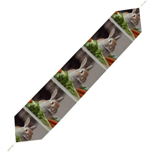 Tischläufer "Rabbit is Eating Vegetables", saisonaler Küchen- und Esstischläufer, Partydekoration für Zuhause und den täglichen Gebrauch, 33 x 178 cm von Eekstdbn