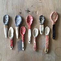 Custom Tonlöffel, Blaue Polka Dots Löffel, Einzigartige Keramik Salzzucker, Handgemachtes Ton Porzellan, Geschenk Für Küche, Wabi Sabi Landhaus von EeliArtStudio