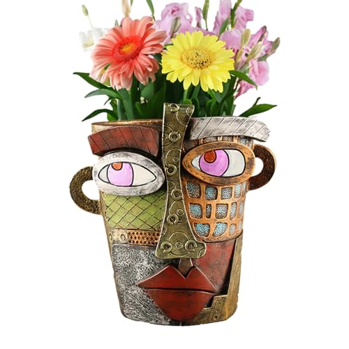 Eelogoo Pflanzgefäß-Gesicht,Gesichts-Pflanzgefäß-Töpfe-Kopf | Abstrakter bunter Kopfpflanzentopf,Blumentöpfe mit Kunstharzkopf, einzigartiger und lustiger Abstrakter Kopf für Balkon oder Wohnzimmer von Eelogoo