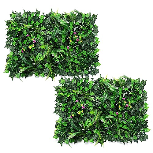 Eeneme 2 Stück Grün Hedge Hintergrund, Künstliche Hecken Panels , Künstlich Pflanzenwand, Kunstpflanze Wandbegrünung, Künstlich Efeu Garten, Privatsphäre Zaun Grüner Rasen, 40 X60cm von Eeneme