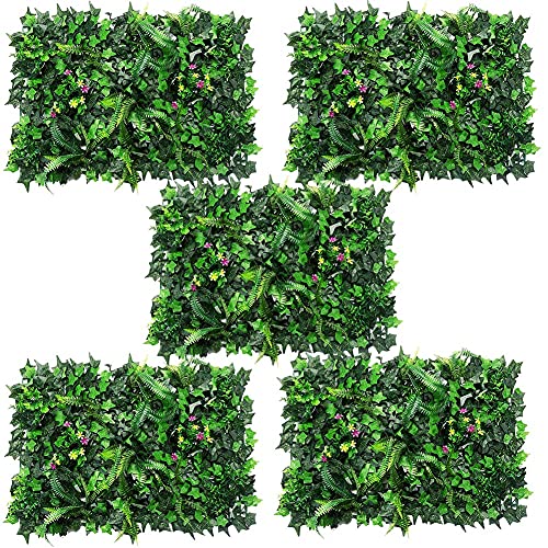 Eeneme 5 Stück Grün Hedge Hintergrund, Künstliche Hecken Panels , Künstlich Pflanzenwand, Kunstpflanze Wandbegrünung, Künstlich Efeu Garten, Privatsphäre Zaun Grüner Rasen, 40 X60cm von Eeneme