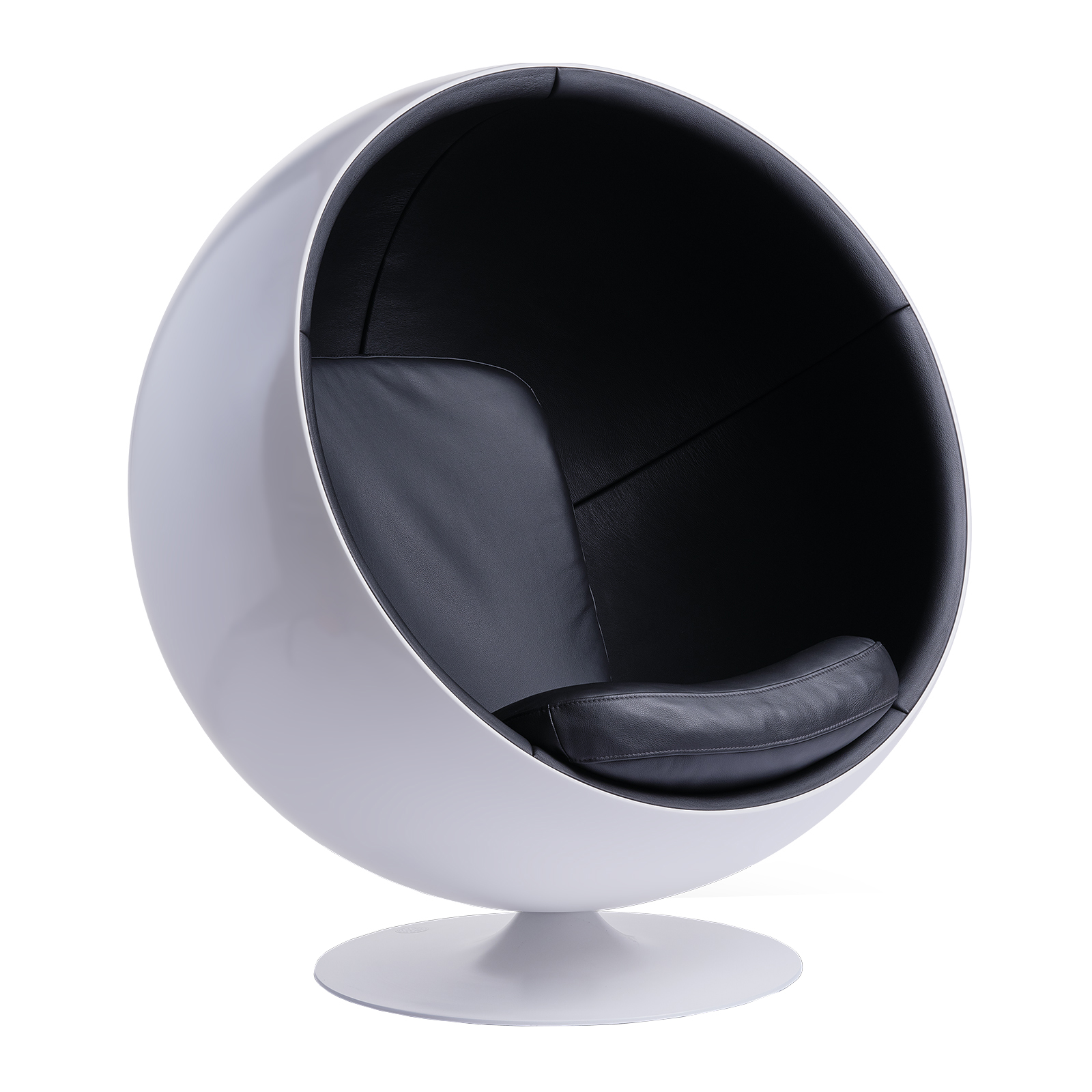 Eero Aarnio Originals - Ball Chair Leder - schwarz/Leder Savanne Black 30314/BxHxT 110x120x97cm/Gestell weiß mit Gelcoat-Finish von Eero Aarnio Originals