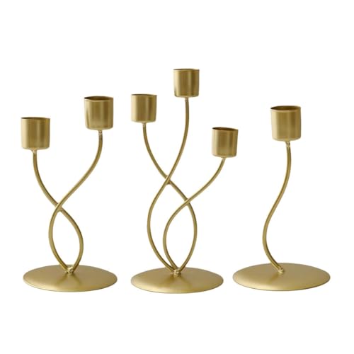 Eeuye 3-Teiliges Goldenes Kerzenständer-Set, Luxuriös, Elegant, Aus Metall und, Europäische Dekorative Kerzenständer für Den Tisch von Eeuye