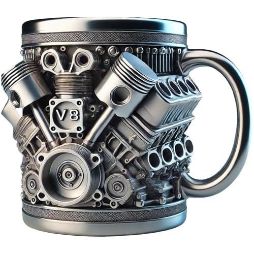 Eevhrqw Kaffeetasse Für Auto Motor,3D-kaffeetasse,Engines Edelstahlbecher,2025 Neue Auto Motoren Form Teetassen,V8 & V6 3D Motor Design Retro Coffee Tasse, Für Zuhause, Studio, Reisen von Eevhrqw