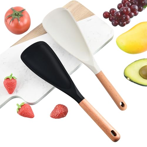 Multifunktionaler Spatel Kochlöffel,Multi Functional Spatula Cooking Spoon,2-in-1 Matte Silikonschaufel Salatlöffel Mit Holzgriff,Silikon Löffel Antihaftbeschichtet,Küchenutensilien Mit Holzgriff-2pcs von Eevhrqw