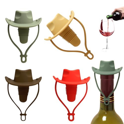 Wine Stopper Cowboy Hat,Cowboy Hut Weinverschluss,Hutförmige Weinstopps, Cowboy Cap Wine Stopper Für Weinflaschen,Dekorationsweine Stopper, Küchengeräte Weine Accessoires Für Bier,Champagner-4pcs-A von Eevhrqw